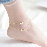 Gelang kaki hati 2 layer titanium anti karat
