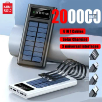 Miniso 200000mah Solar Power Bank Built Cables Convenient Fast Charging Usb Ports Charger Powerbank Led Light For Iphone Xiaomi