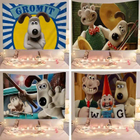 Tikar dinding kartun W Wallace dan Gromit yang berwarna-warni bergaya Bohemia, termasuk hiasan dindi