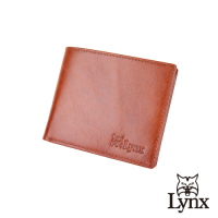 【Lynx】美國山貓J傑克系列牛皮6卡橫式短夾/皮夾-雙色咖 雙鈔/透明窗/大鈔位隱藏式暗袋