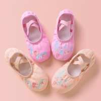 Kids Dance Embroidery Flower Ballet Shoes Children Girls Professional Canvas Soft Sole Shoes for Ballet