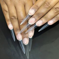 Extra Long Stiletto False Nail Tips Acrylic Gel Clear Half Cover Fake Finger Professional Extensioin Coffin Manicure