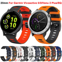 20mm Watch Strap For Garmin Vivoactive 5 3/Venu 2 Plus/SQ/Vivomove Trend/Forerunner 245 645 Music Sport Silicone Smart Wristband