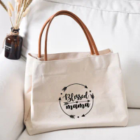 Blessed Mama Tote Bag Women Lady Canvas New Mom Grandma Nana Mimi Gigi Gifts for Mother's Day Baby Shower Beach Travel Customize
