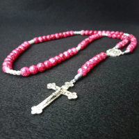 Kalung Rosario Wanita Tali - Batu Semi Mulia 8mm dengan Salib dan Harces Besi