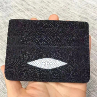 Authentic Real True Stingray Skin Unisex Women Men Ultrathin Card Bag Purse Genuine Exotic Leather Male Female 7pcs Card Holders
