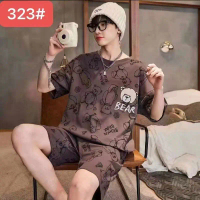 New Men's Pajamas Summer Short Sleeve Shorts Set Korean Style Loose Plus Size Cartoon Casual Homewea