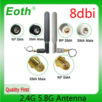 eoth 2.4g wifi Antenna router antena 2.4GHz 5.8Ghz IOT 8dBi antene RP-SMA sma male Dual Band 2.4G 5.8G ipex 1 21cm Pigtal
