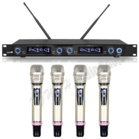 Professional UHF Wireless Microphone System 4 channel Handheld KTV Dynamic Cardioid Mic Karaoke Conference Stage