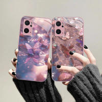 Sesuai untuk 【 OPPO A96 】 -Sarung telefon rama-rama kaca merah jambu baharu Phone