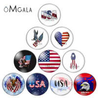 Love USA America Flag Eagle Symbol Patterns 10mm/12mm/16mm/18mm/25mm Round Photo Glass Cabochon Demo Flat Back Making Findings