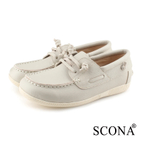 【SCONA 蘇格南】全真皮 舒適休閒帆船鞋(灰白色 7356-2)
