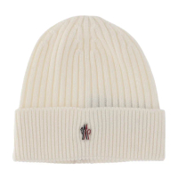 【MONCLER】秋冬新款 品牌LOGO 羊毛毛帽-白色(ONE SIZE)