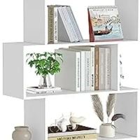 Bookshelf 6-Tier, Geometric Bookcase S Shaped Book Shelves for Bedroom, Modern Wood Decorative Display Shelf Tall Book Case