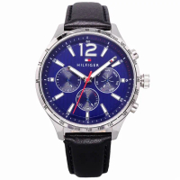 【Tommy Hilfiger】Tommy 美國時尚三眼流行腕錶-黑+藍-1791468