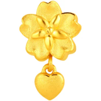 Pure 24K Yellow Gold Pendant Women 999 Gold Flower Heart Necklace Pendant