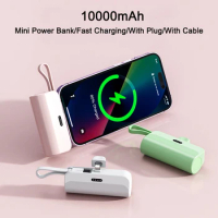 10000mAh Mini Power Bank Portable External Battery Charger Built in Cable Plug Powerbank for iPhone 14 13 Samsung Xiaomi Huawei