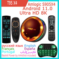 T95X4 Amlogic S905X4 Quad Core Android11.0 8K HDR 100M LAN Dual Wifi 2.4G 5G BT4.0 RAM 4GB ROM 32GB 64GB Smart TV Box