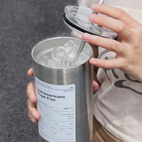 冰霸杯 冰霸杯304不銹鋼咖啡杯便攜帶蓋吸管大容量車載保溫水杯美式杯子