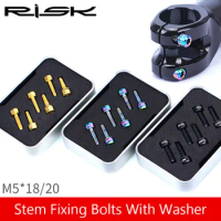 RISK 6pcs/lot M5*18mm M5x20mm Ti Titanium Bolt Screw for Bicycle Stem Cycling MTB Bike Ultralight Stem Screw with Washer Gasket