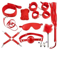 10Pcs/set Alat Bantu untuk Wanita, Set dari Kulit PU, Borgol Tangan, Borgol Kaki, Cambuk, Tali, Penu