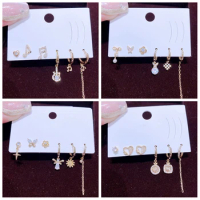 MIGGA 6pcs Cubic Zircon Crystal Small Dangle Earrings Set Gold Color Plated Fashion Women Jewelry