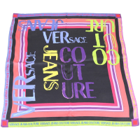 VERSACE 繽紛字母條紋紫色方型絲巾 領巾(87x87)