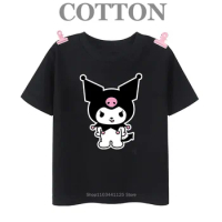 100 Cotton T Shirt Kuromi Kawaii Manga Japanese Anime Children Kuromi T-shirt Kids Clothes Tops Tee Boys Girls Tee Baby Cute