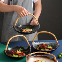 特色網紅盤子創意日式陶瓷藝術籃子餐廳壽司店酒店餐具擺盤水果盤 全館免運