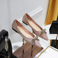 Women's Luxury Shoes Flat Heel Boat Shoes Ladies' Butterfly Knot Loafers