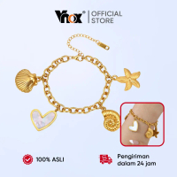 Vnox Gelang Emas Bergaya dengan Charm Laut (Shell, Bintang Laut, Hati) | Hadiah Pesta yang Ideal unt