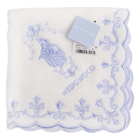 【WEDGWOOD】經典LOGO刺繡花邊純棉方巾(白)