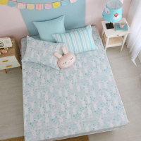 鴻宇 100%精梳棉 美國棉300織 眠眠兔藍 單人床包枕套二件組