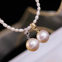 DIY Pearl Accessories G18K Yellow and White Gold Pendant Empty Holder Fashion Necklace Pendant Holder Women's 9-15mm Round Bar