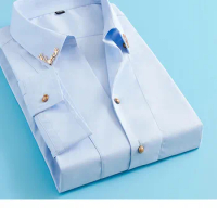 Spring summer fashion casual men's shirt 5 color M-5XL slim solid color five-quarter sleeve men's shirt