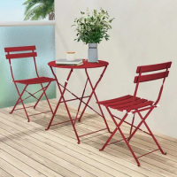 Living Room Chairs Folding Outdoor Patio , 3 Piece Patio Set of Foldable Patio Table and Chairs, Red Living Room Chairs