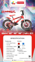 SEPEDA MORTEIN BMX MN 211 BAN 3.0 - ULTRAMAN SERIES 16 Inch Ultra Red