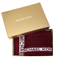 MICHAEL KORS 品牌Logo圍巾+保暖帽子兩件式禮盒組(白蘭地紅)