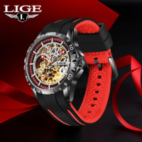 LIGE Brand Luxury Automatic Watch Silicone Strap Business Fashion Mechanical Men's Watch Waterproof Luminous Casual Reloj Hombre