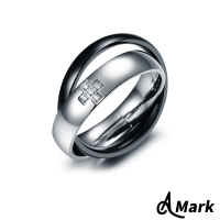 【A MARK】鋼戒指 鈦鋼戒指 十字架戒指/十字架鑲嵌水晶雙環造型戒指(黑)