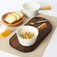 米立風物 日式簡約早餐碗木把手碗 竹柄陶瓷碗多功能沙拉碗面碗