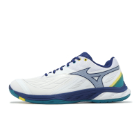 Mizuno 羽球鞋 Wave Fang 2 男鞋 寬楦 白藍 回彈 襪套 室內運動 羽排鞋 美津濃 71GA2313-36
