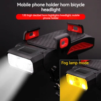JEPOZRA Bike Light with Phone Rack Horn, 3 in 1, Night Riding Charging, Car Headlight, Mountain Bike Bell, Riding Equipment
