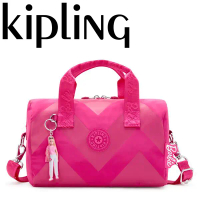 【Kipling】BARBIE 活力粉色中型圓筒手提肩背兩用包-BINA M
