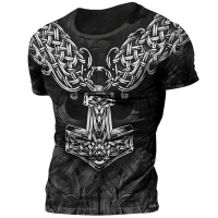 Baju-T Lelaki Musim Panas Viking Odin Leher Bulat Longgar Lengan Pendek Kasual Baju-T Besar Cetakan