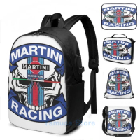 Funny Graphic print Skull Martini Racing Momo USB Charge Backpack men School bags Women bag Travel laptop bag