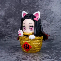 11CM Anime Demon Slayer Kamado Nezuko Figure Lucky Cat Dressing Up Cage Inside Cute Model Toy Gift Collection Action Figure