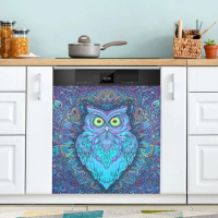 Boho Owl Print Dishwasher Sticker Cover Waterproof Kitchen Decoration Sticker Refrigerator Door Sticker for Home Decal Cover