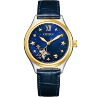 CITIZEN 星辰錶 閃耀星空 機械錶(PC1009-27M)-34mm-藍面皮革【刷卡回饋 分期0利率】【APP下單4%點數回饋】