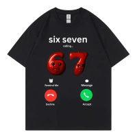 T-Shirt Pria Unik Nombor 67 Grafik Lucu Bahan Kapas Oversized Kasual Streetwear Lengan Pendek